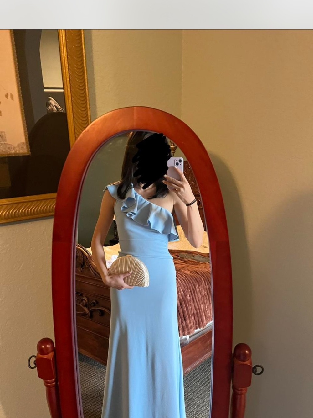 Lulu's Powder Blue One-Shoulder Ruffle Gown - Picture 2 of 7